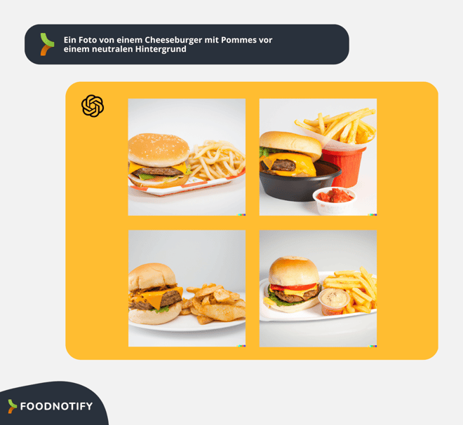 Beispiel von DALL-E für ein Bild von einem Cheeseburger mit Pommes