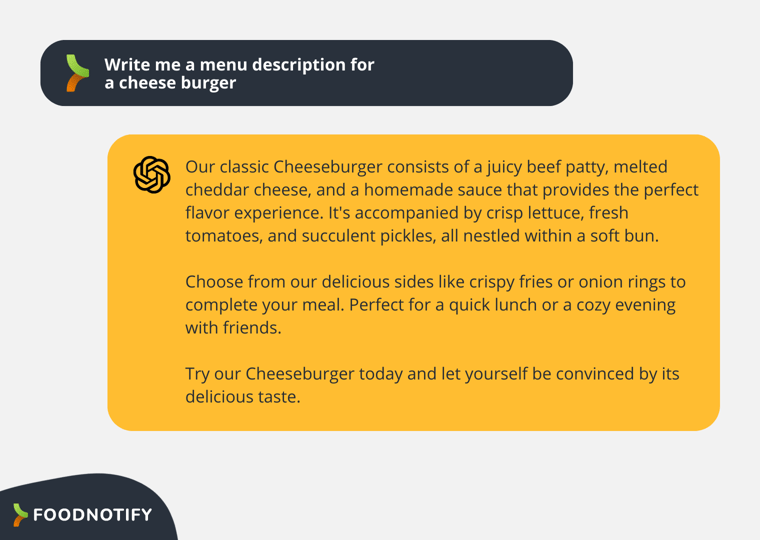 Example of menu description written by ChatGPT