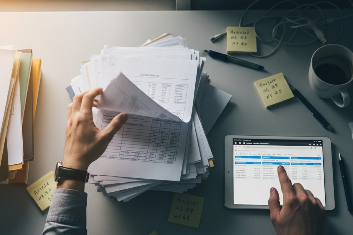 Duplicate supplier records and item numbers on paper and tablet, a typical symptom of decentralized inventory in restaurant chains