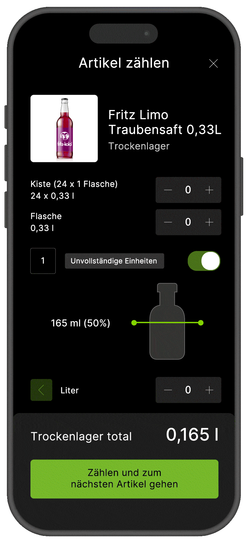 FoodNotify App Vorschau Getränke zählen Inventur