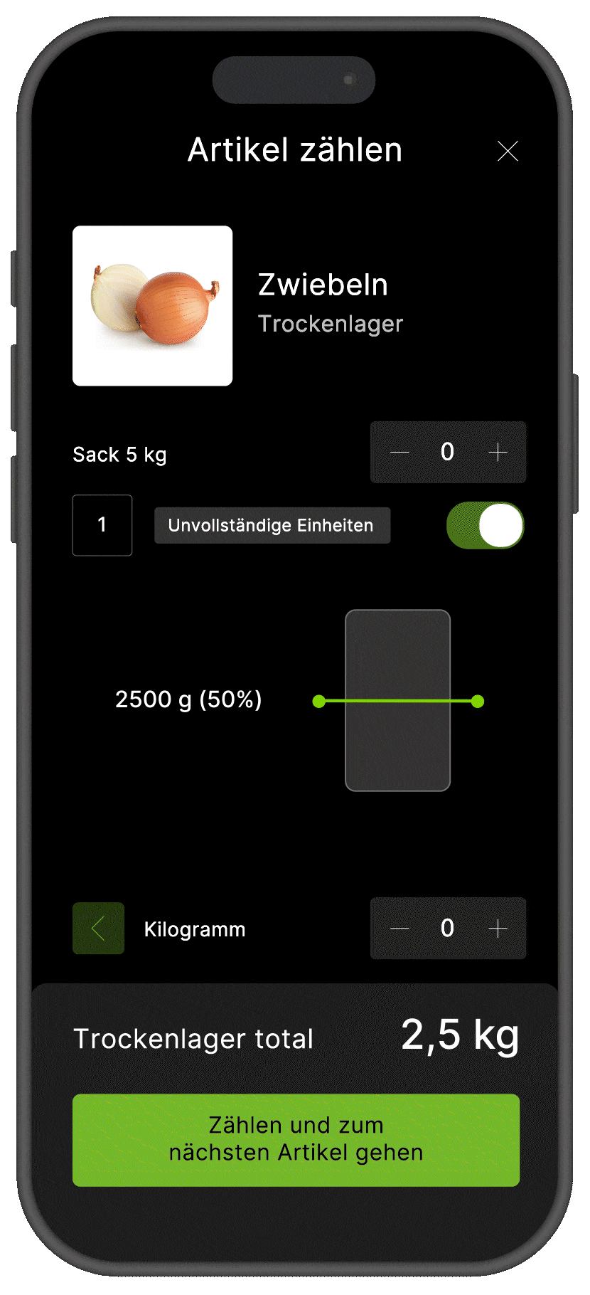 FoodNotify App Vorschau der Inventur